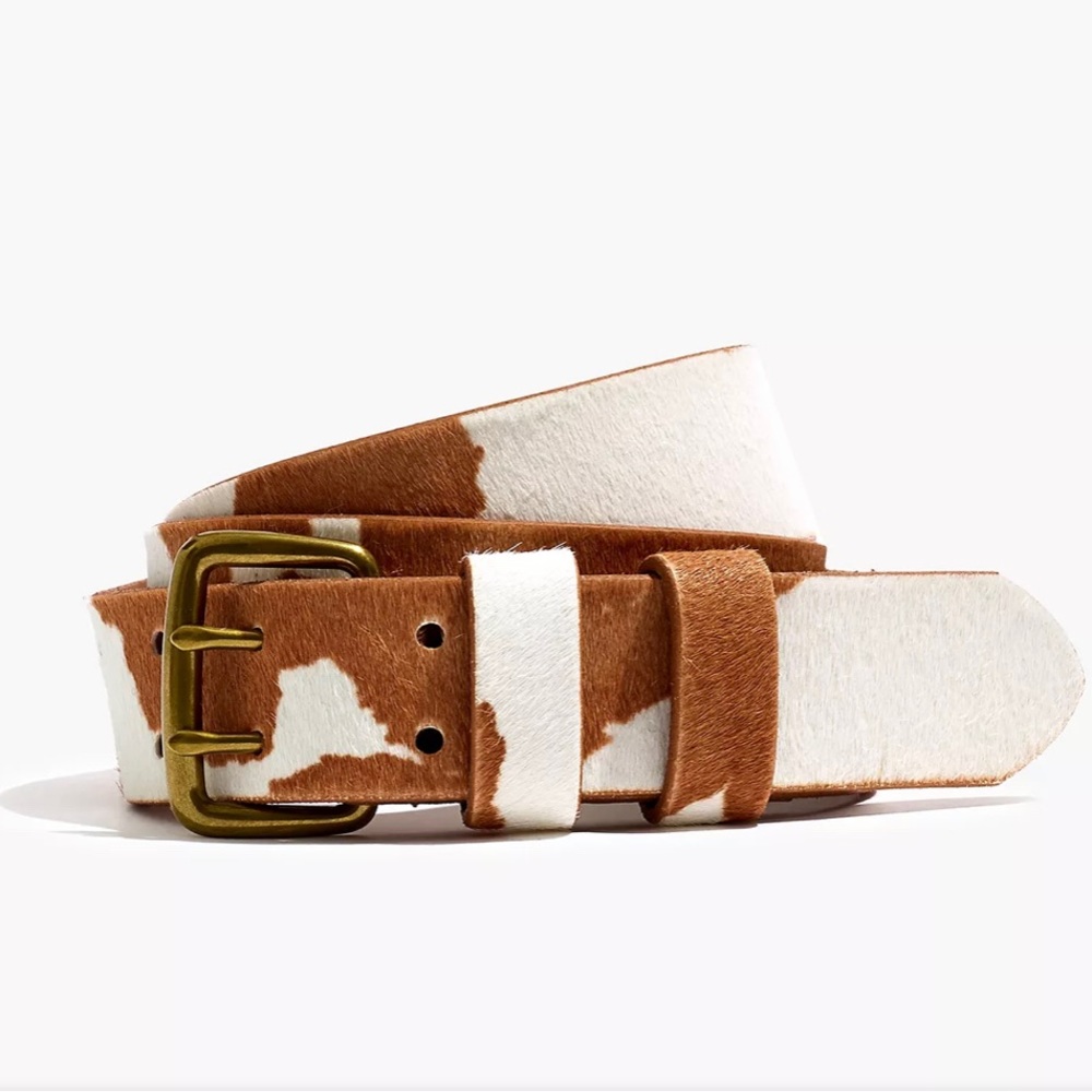 Madewell Cow Print Belt in Calf Hair small NWT